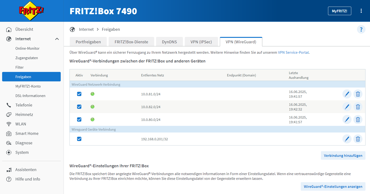 Fritzbox WireGuard-Konfiguration